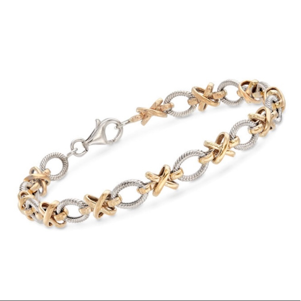 Ross Simons Silver 14kt Gold XO Link Bracelet